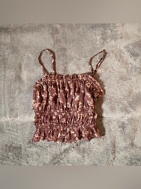 Smocked Floral Cami Tank Top in Brown